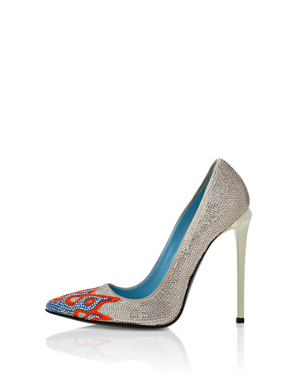 Suede Strass Decollete High Heels Flame