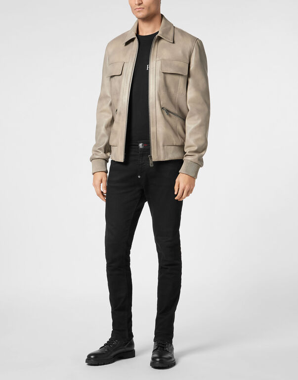 Leather Coster Bomber Jacket LS