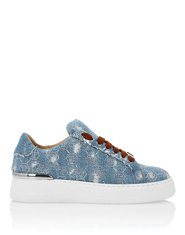 Denim Lo Top Sneakers Monogram Strass