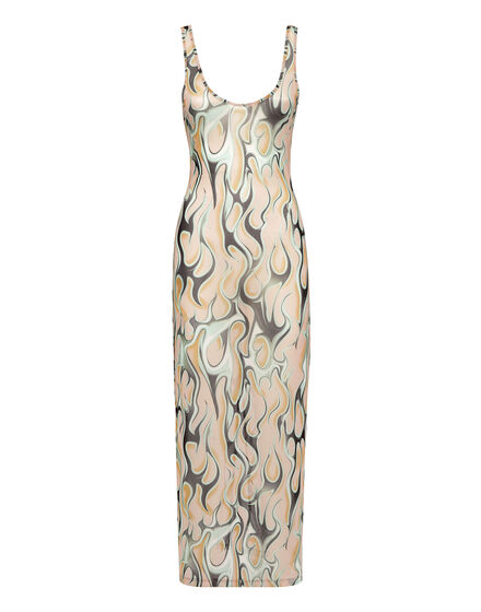 Tulle Tank Top Long Dress Flame