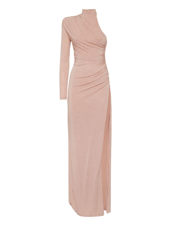 Jersey Long Dress Mono Sleeve Strass