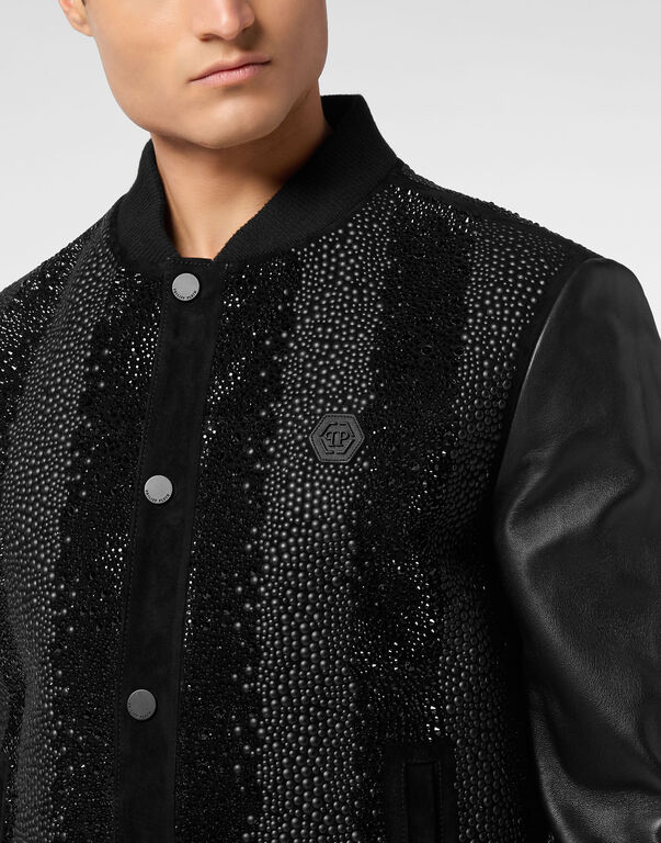 Suede Bomber Jacket LS Strass