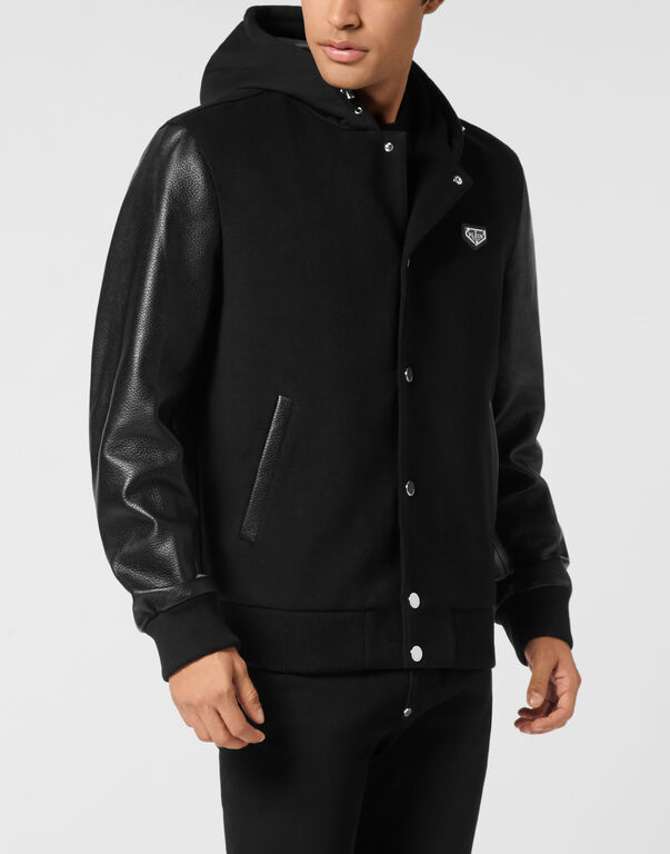 Hooded Varsity Bomber Jacket